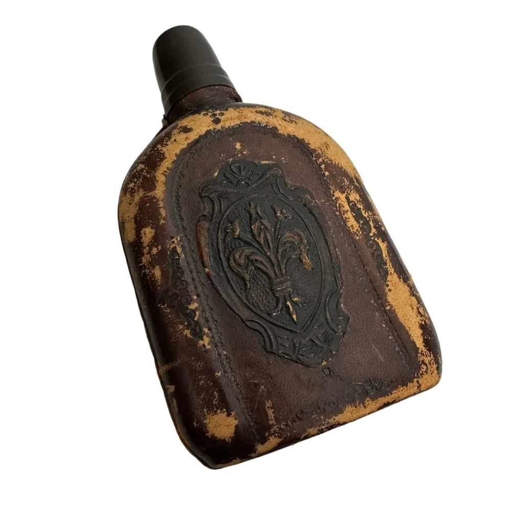 Antique Vintage Italian Leather Flask Bottle Decanter